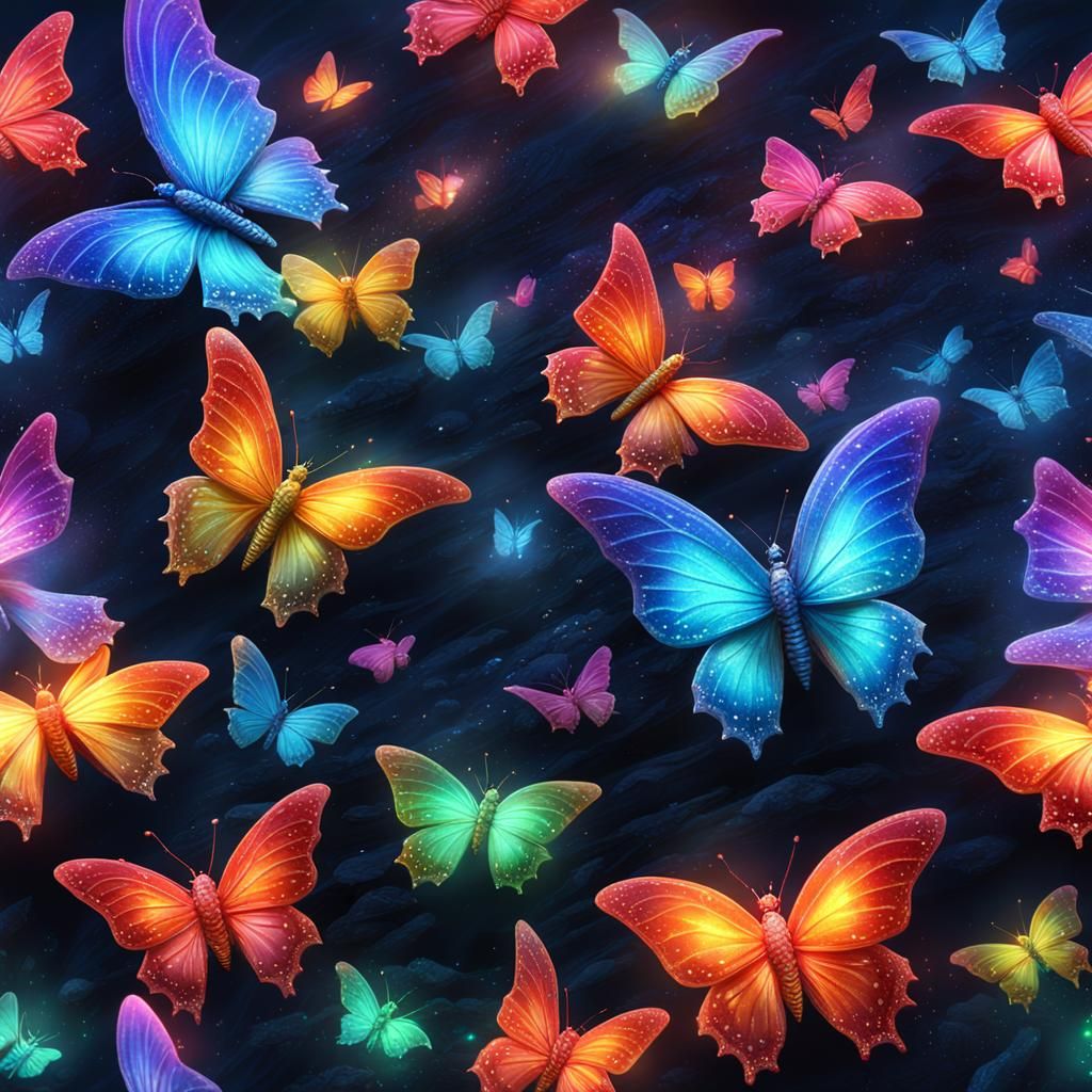 Crystallized Ocean Butterfly Riding Crystal Wave