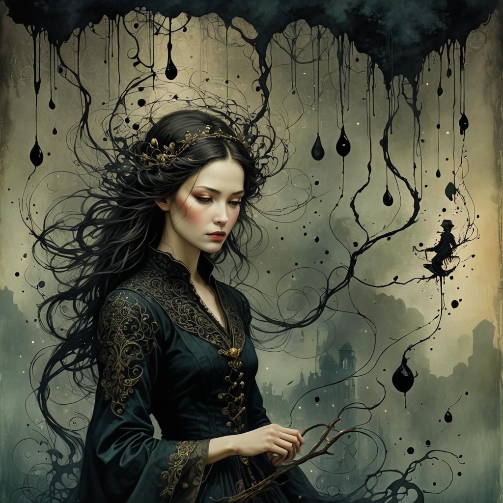 Dark Fantasy Ink Splash Art: Brewing Trouble