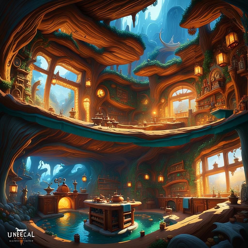 Cow Chef in Mystical Kitchen, Fantasy Concept Art