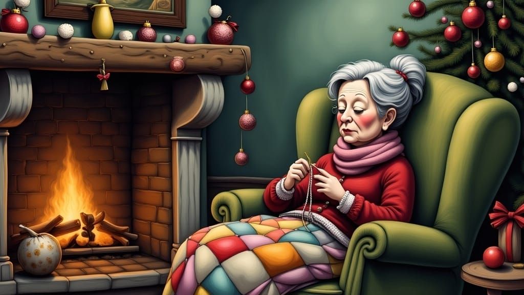 Cozy Winter Evening with Knitting Grandma