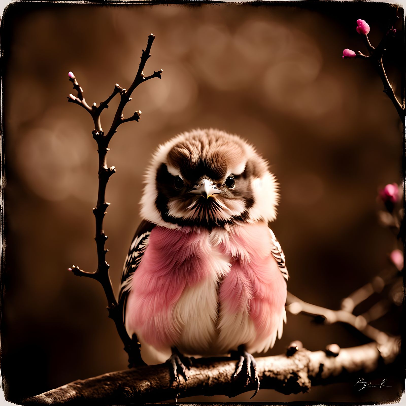 Bird on Branch in Sumi-e Style with Diluted Inks