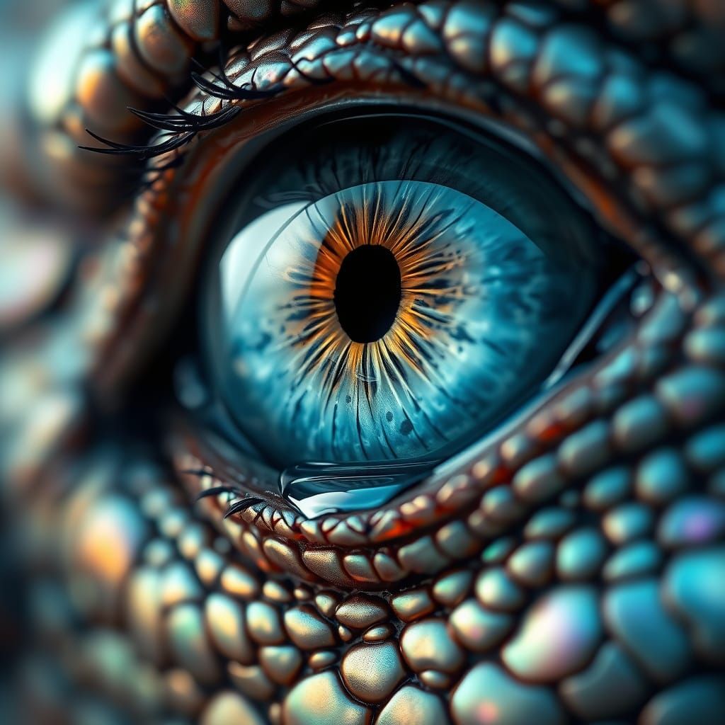 Macro Eye Tears Revealing Iridescent Scales