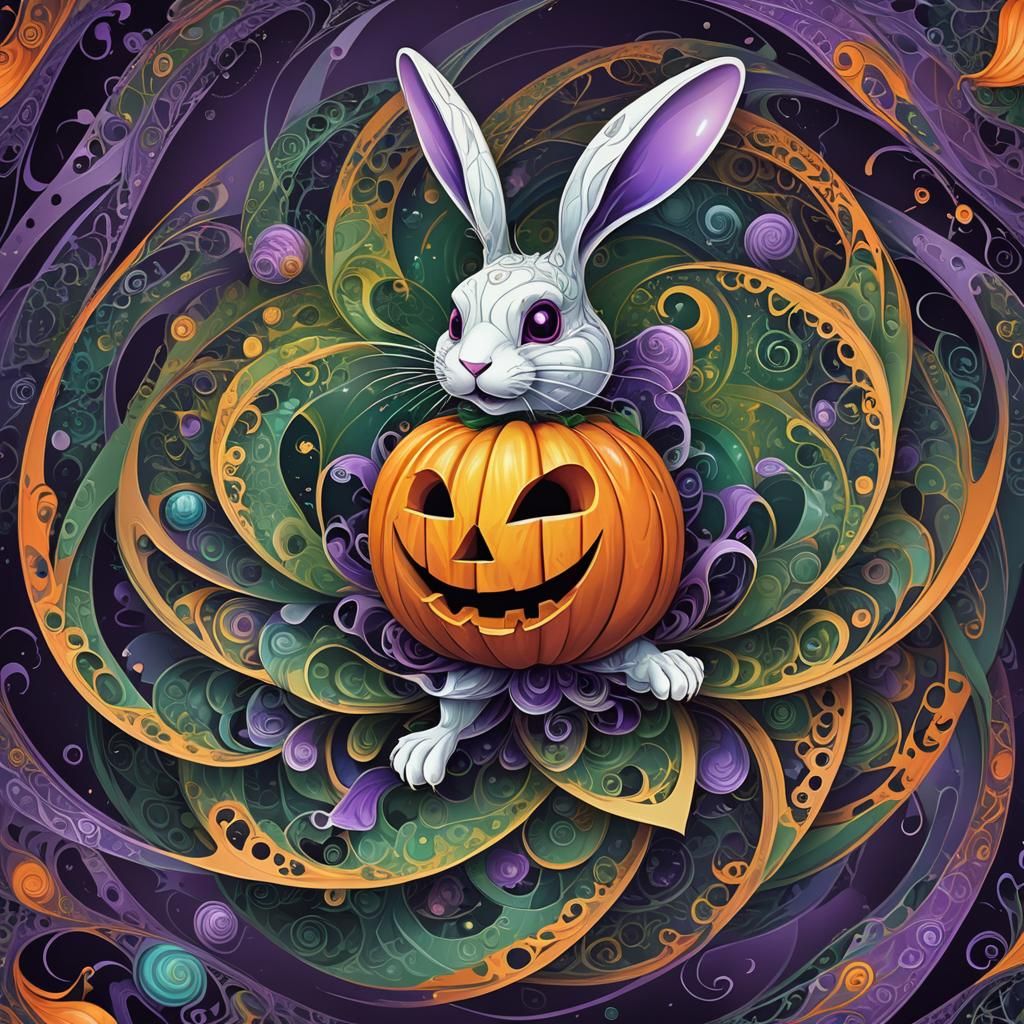 Ghost Pumpkin Rabbit in Abstract Fractal Vortex
