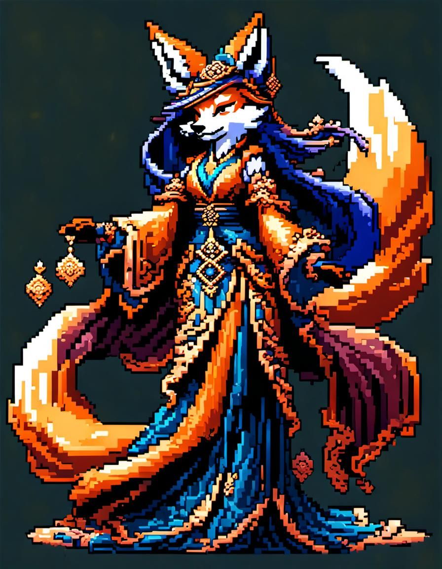 Enchanting Pixel Fox Dancer in JRPG Style
