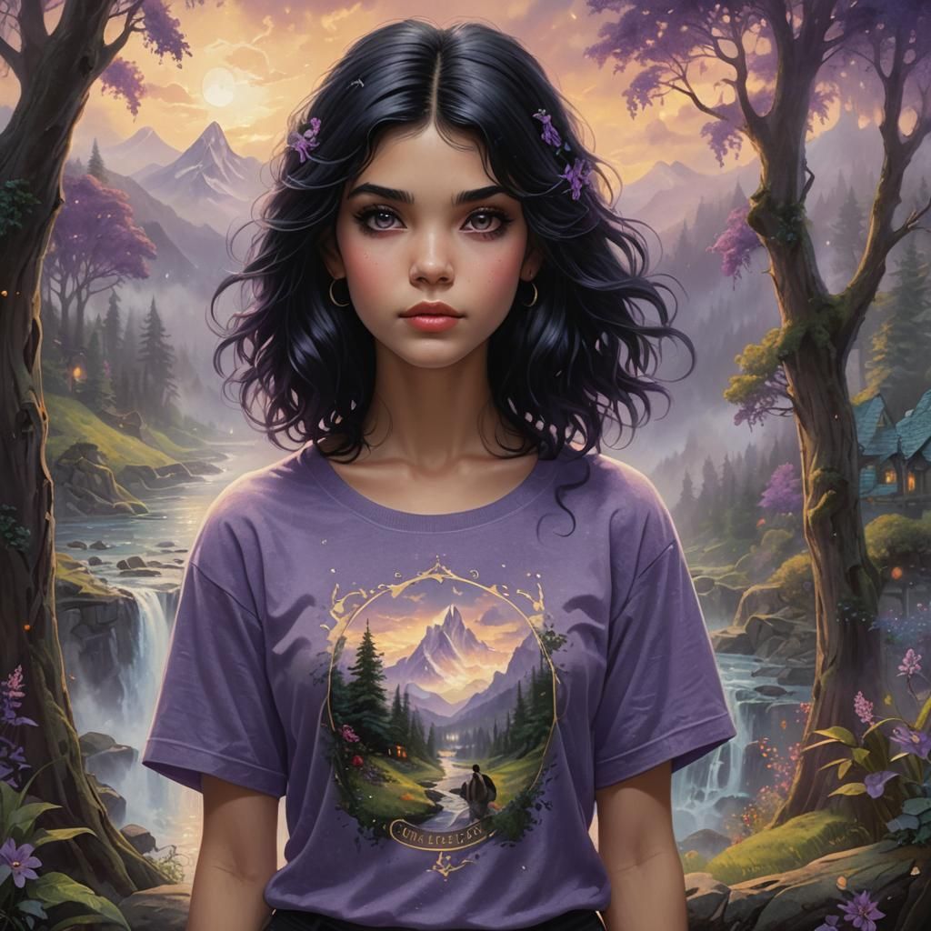 Girl with Black Hair in Ethereal Fantasy Style