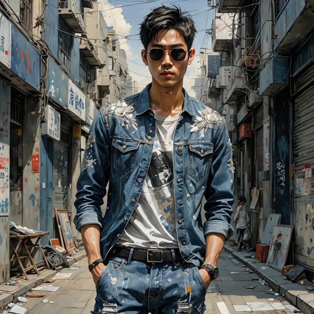 Korean model  denim outfit
