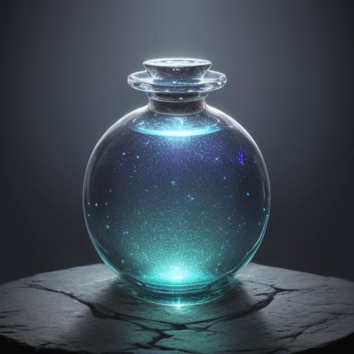 Enchanted Potion Bottle on Ancient Altar