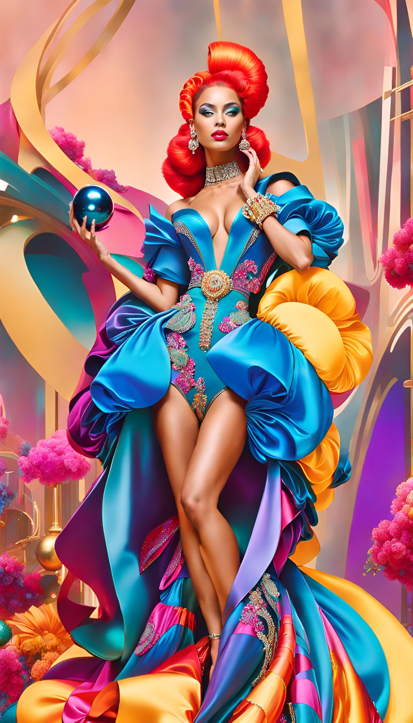 Elegant Cyberpunk Aristocrat with Extravagant Garment