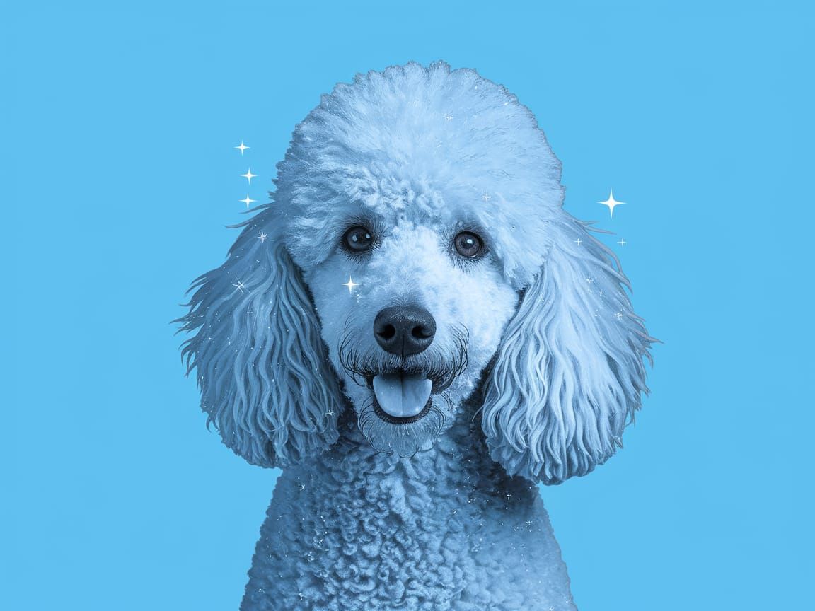 Blue Poodle Portrait in Surreal Dreamlike Style
