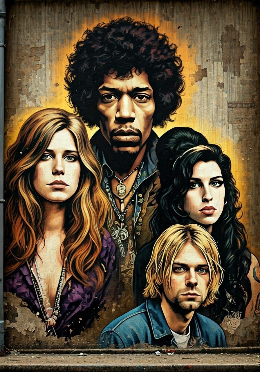 Distressed Urban Mural of Music Legends