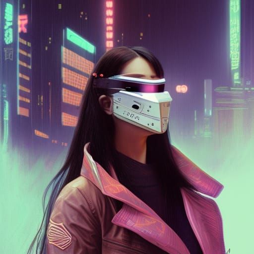 Cyberpunk Kitsune Mask Portrait in Neon Style