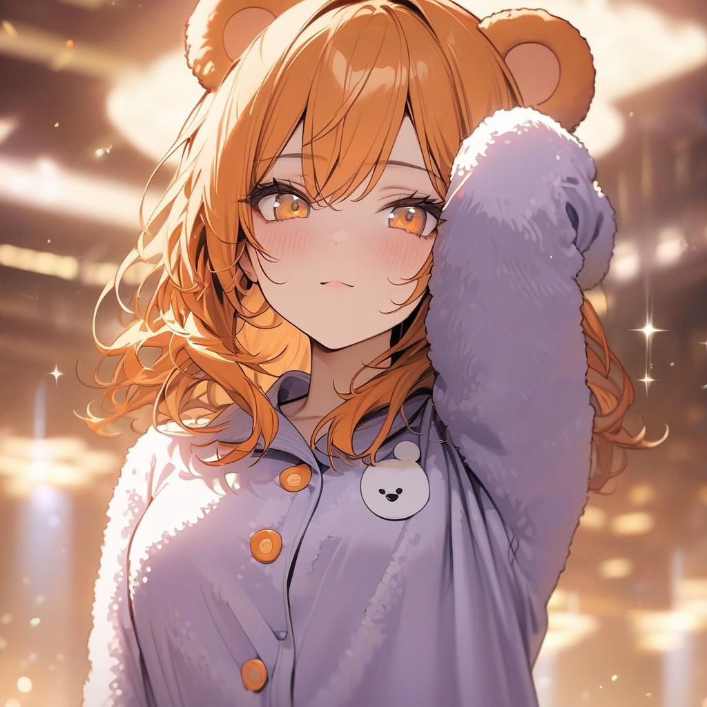 Orange-Haired Girl in Bear Pajamas Close-Up
