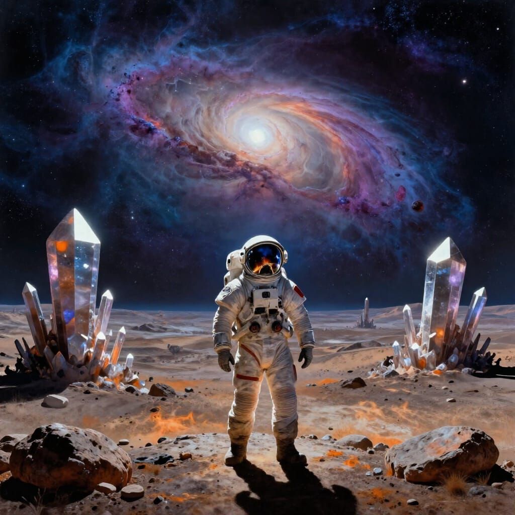 Astronaut Gazes at Nebula on Alien World