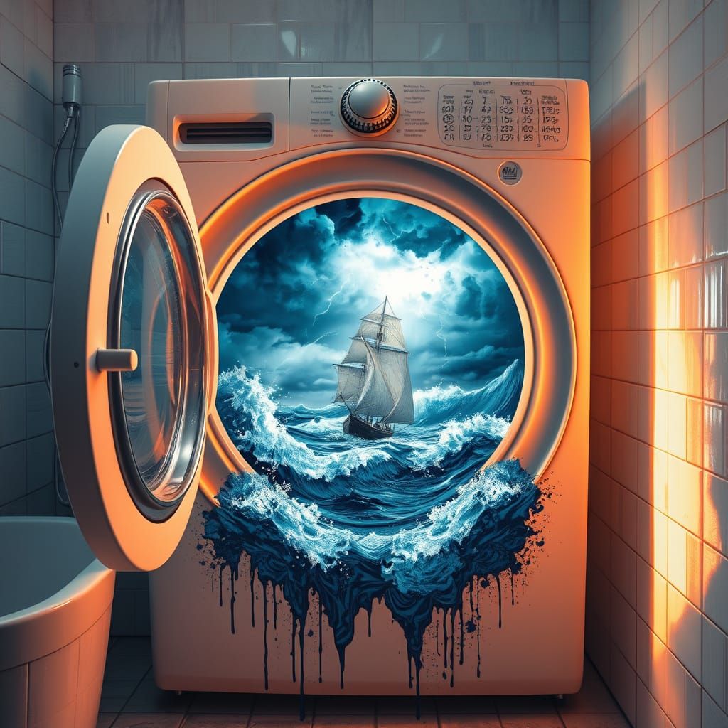 Surreal Oceanic Scene in Vibrant Polychromatic Hues