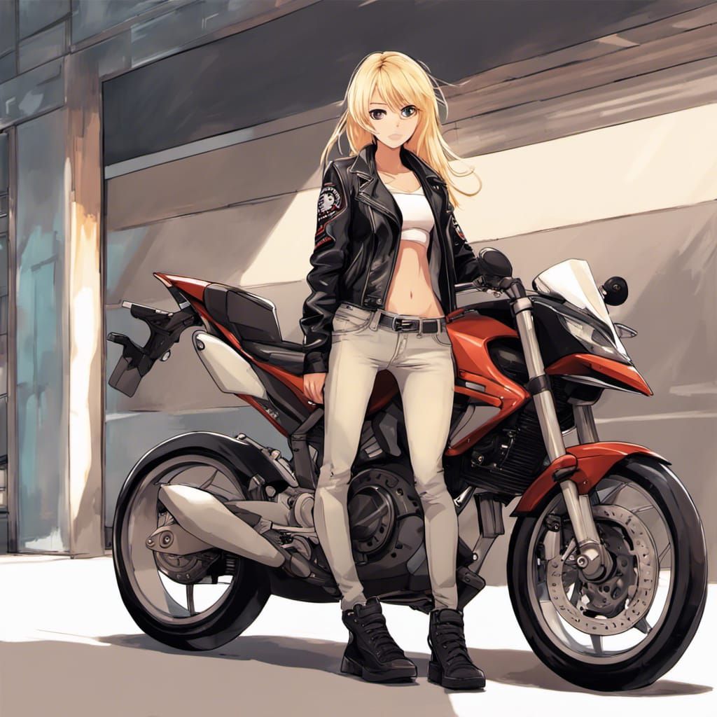 Anime Biker Girl on Sports Bike