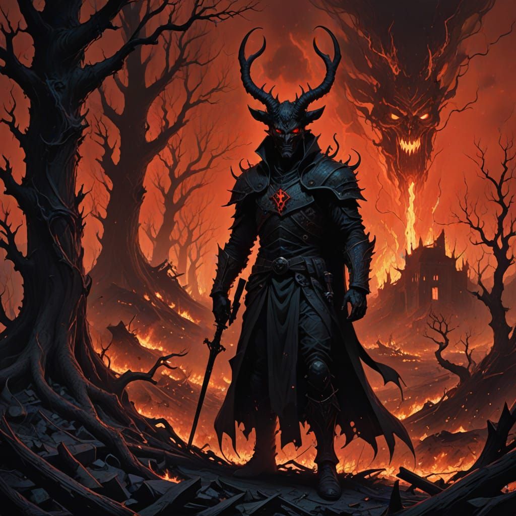 Prince of Hell: Dark Demon of Wrath in Hellish Landscape