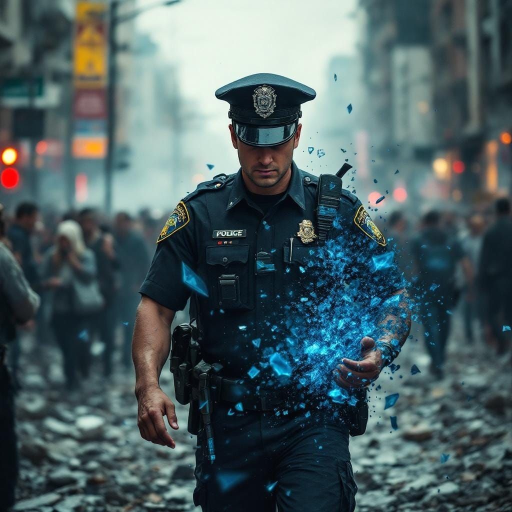 Policeman Escorting Injured Man Through Earthquake Aftermath