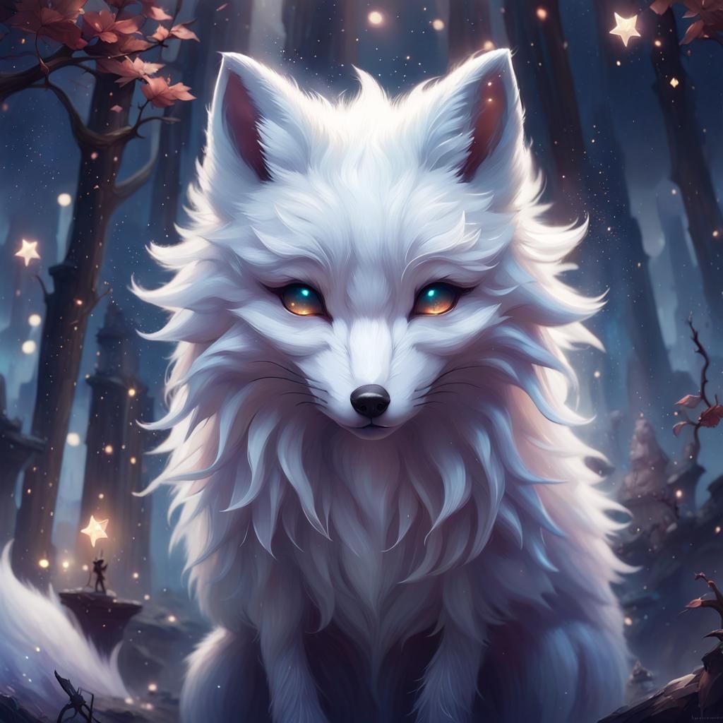 Adorable Magical White Fox Familiar in Detailed Digital Art