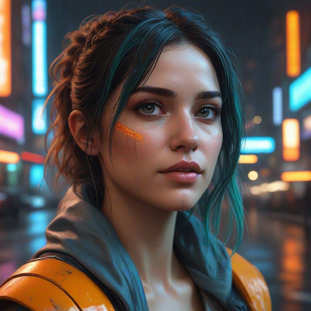 Surreal Neon Portrait of a Girl with Cybernetic Enhancements...