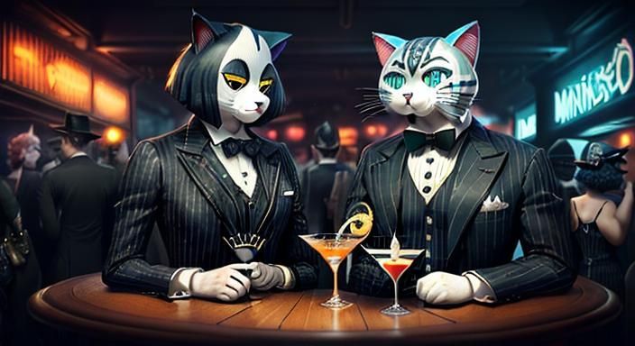 Anthropomorphic Cat in Pinstripe Suit, 1930s Style