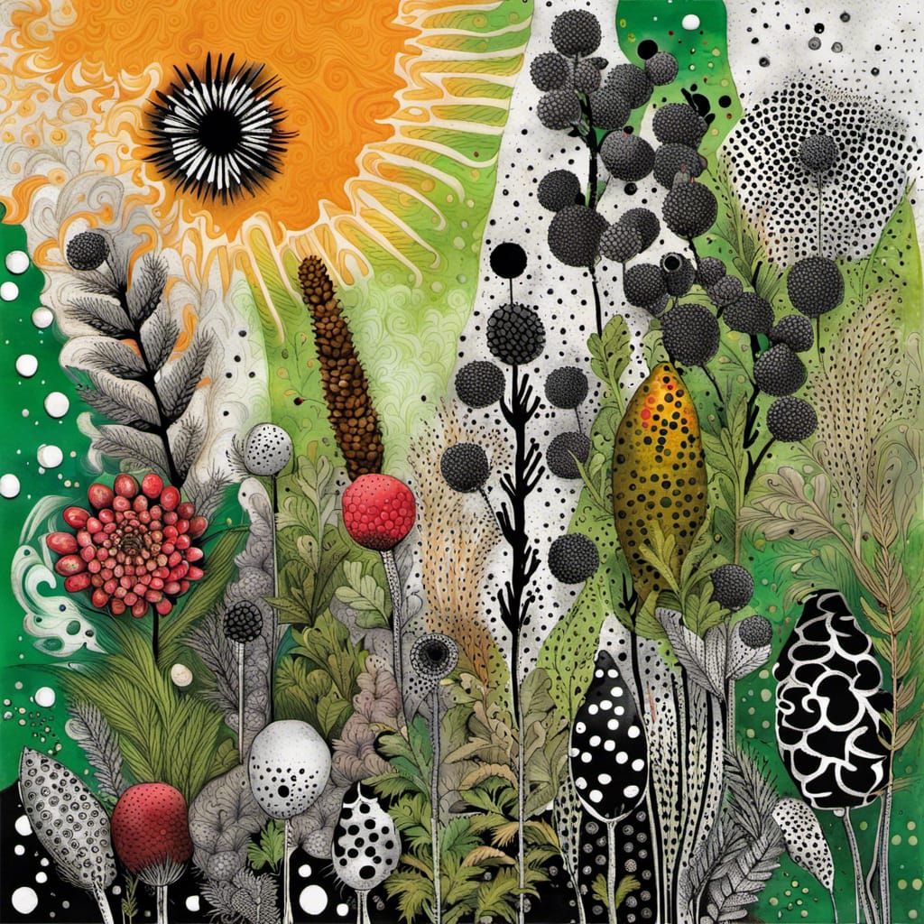 Fantasy Garden Mixed Media Painting with Wheat