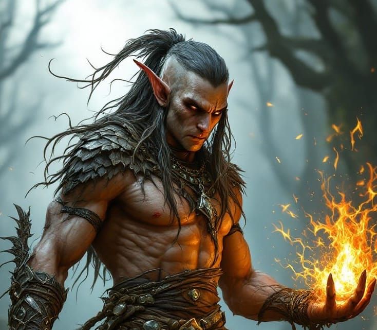 Wildmagic Barbarian Elf in High Fantasy Setting