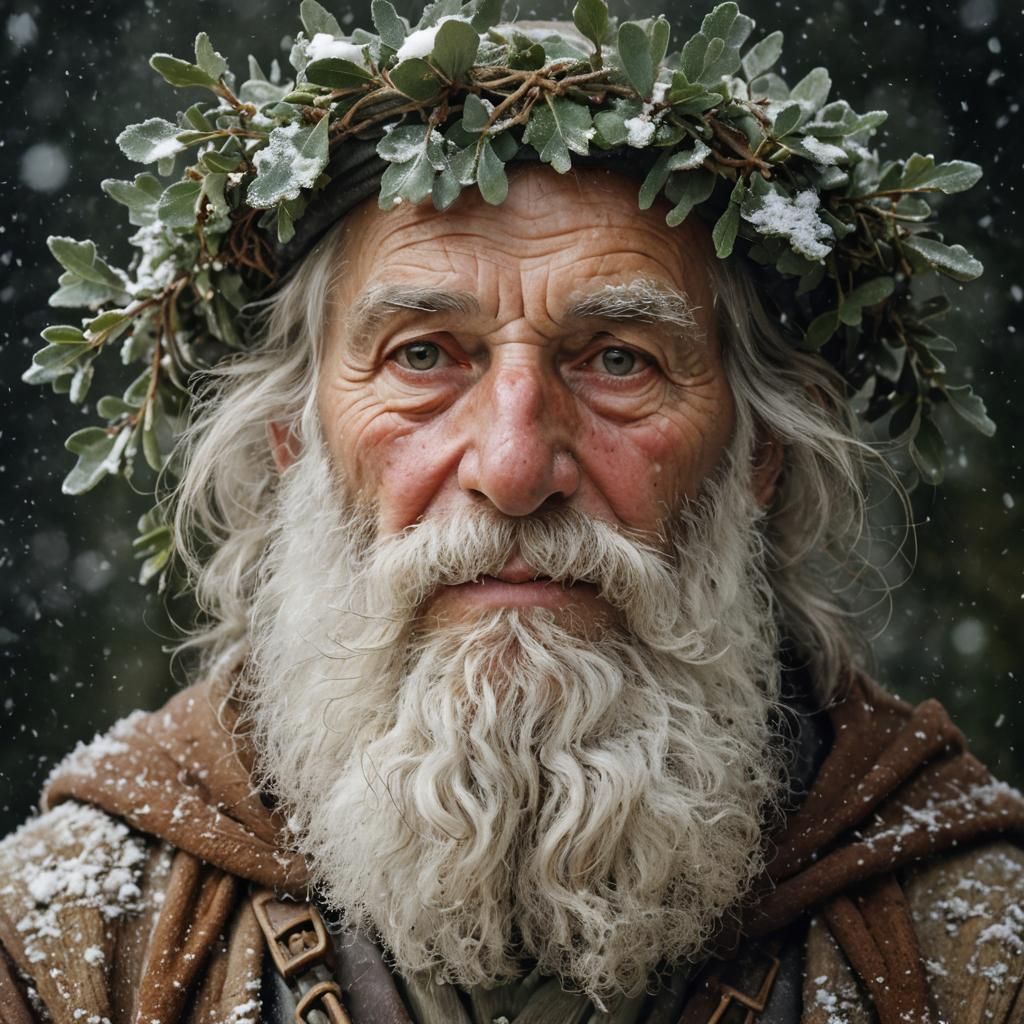 Wise Old Man with Ivy Crown, Oil Painting