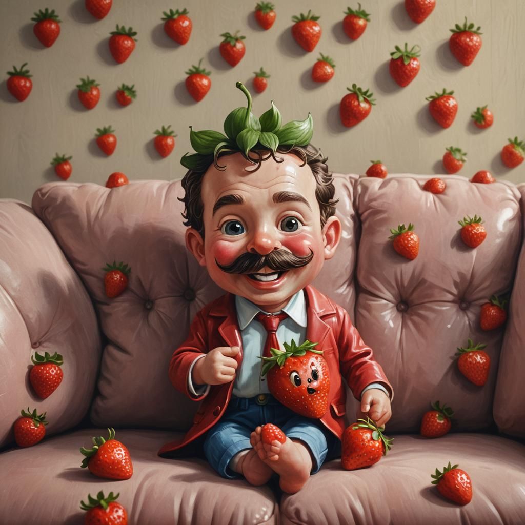 Cartoon Strawberry Family Portrait in Oil
