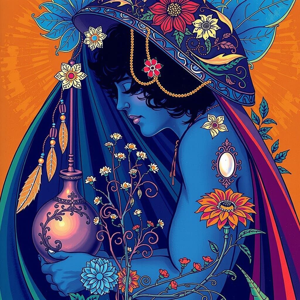 Art Nouveau Portrait with Floral Designs