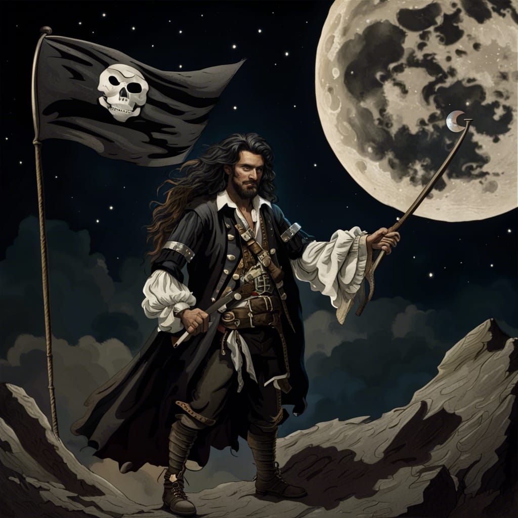 Pirate Flag Planting on the Moon, 17th Century