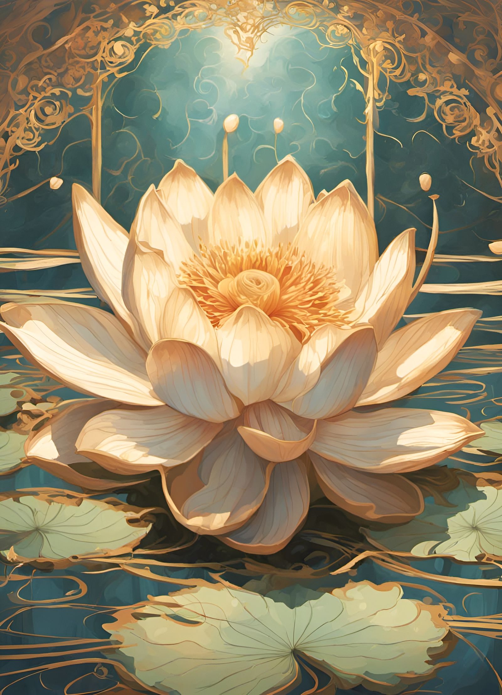 Glittering Lotus Flower in Art Nouveau Style
