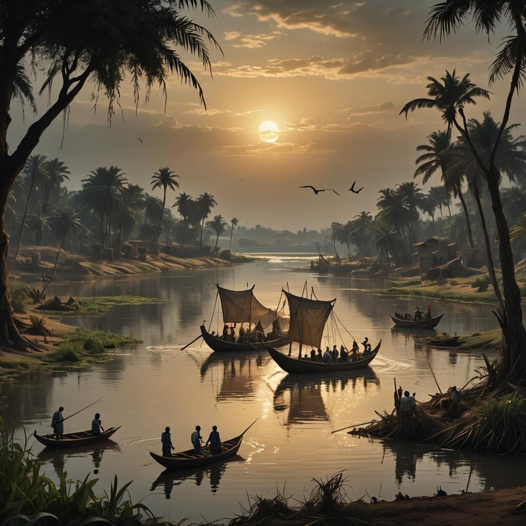 Dark Fantasy Nile River Landscape in Doré Style