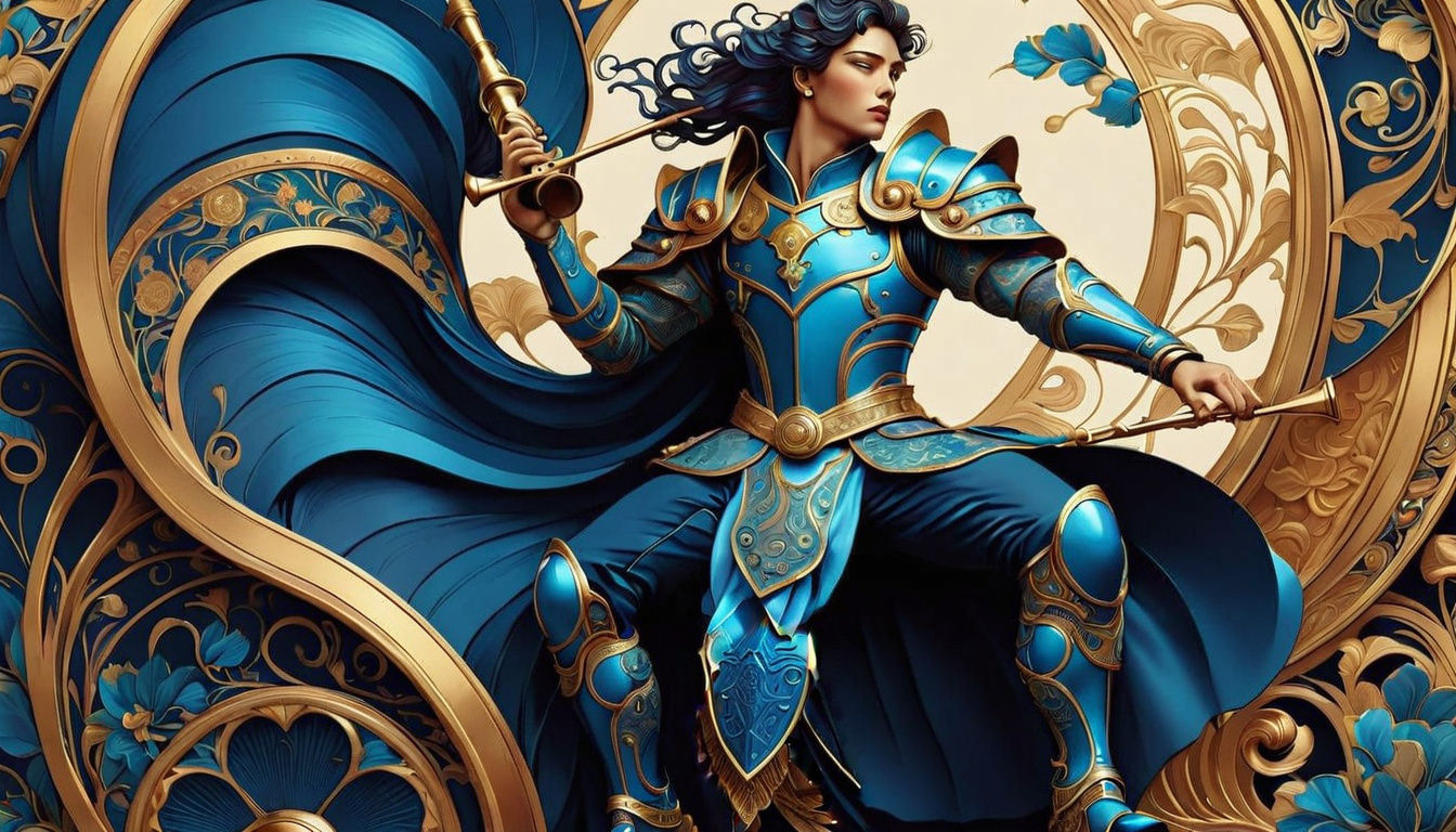 Heroic Warrior on Ornate Chariot in Vibrant Colors