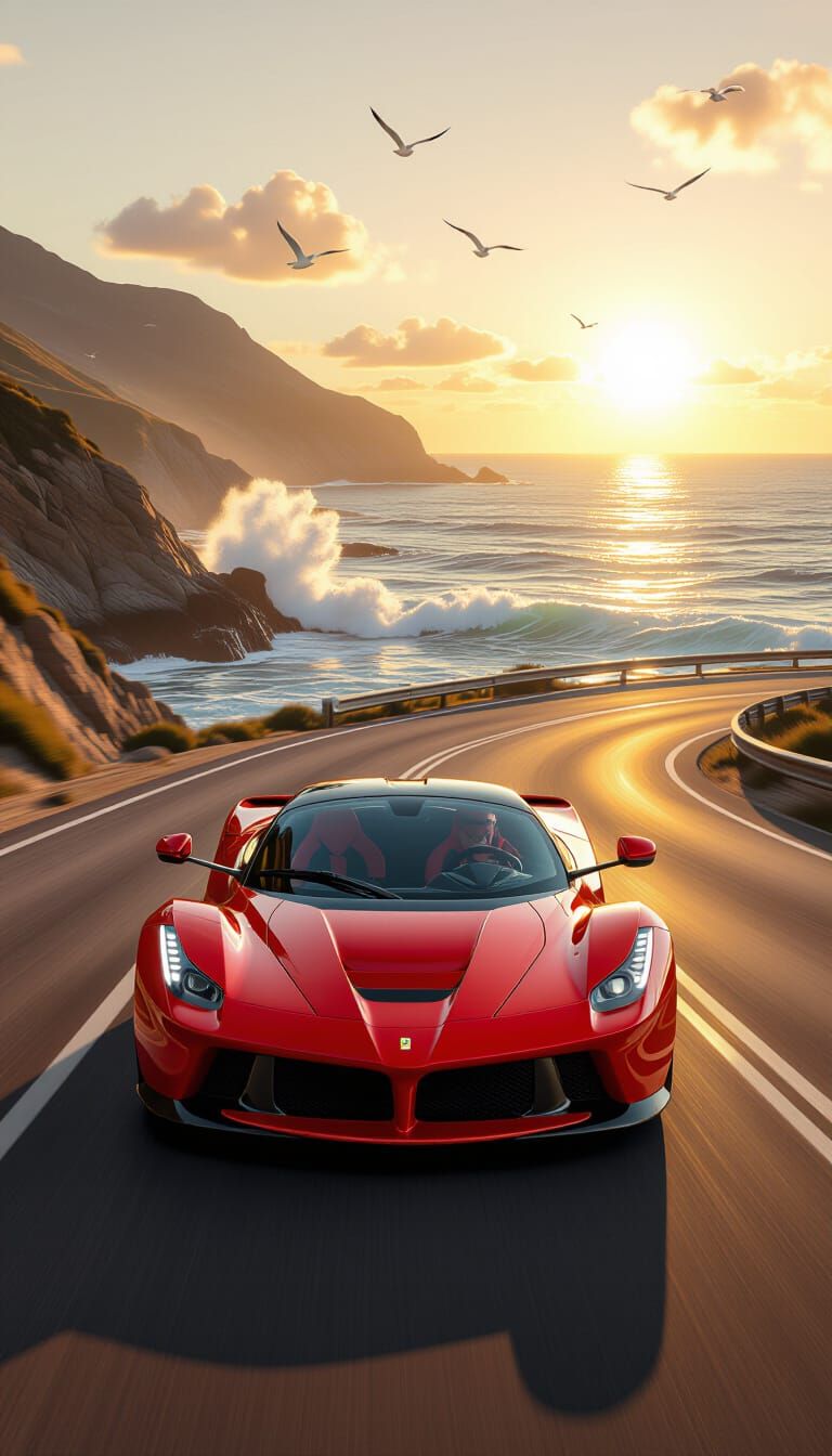Ferrari LaFerrari on Coastal Road in Golden Hour