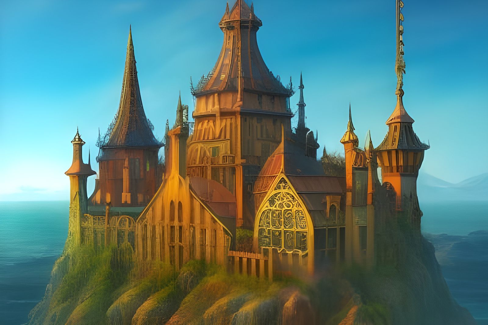 Submarine Chivalric City in Art Nouveau Style