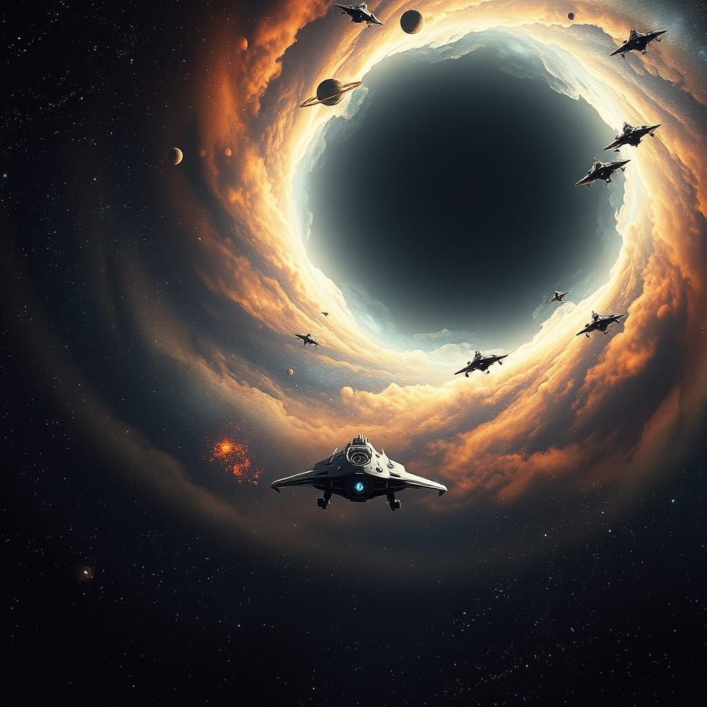 Spaceship Navigates Galaxy in Cinematic Film Still