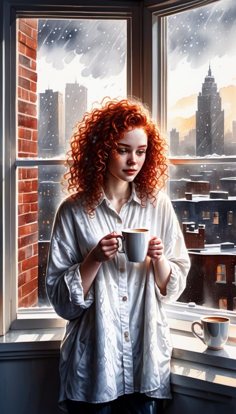 Frosted Winter Cityscape in Watercolour Pinup Style