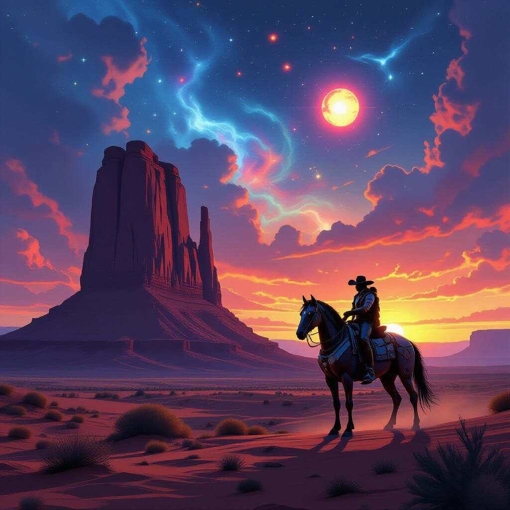 Cosmic Cowboy Sunset on Desert Mesa