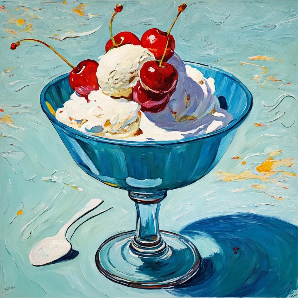 Ice Cream Sundae Still Life in Van Gogh Style
