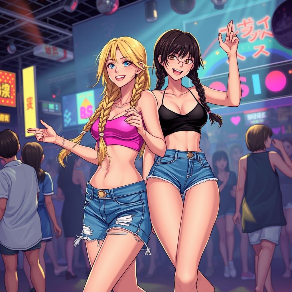 Vibrant Tokyo Disco Party with Joyful Dancers