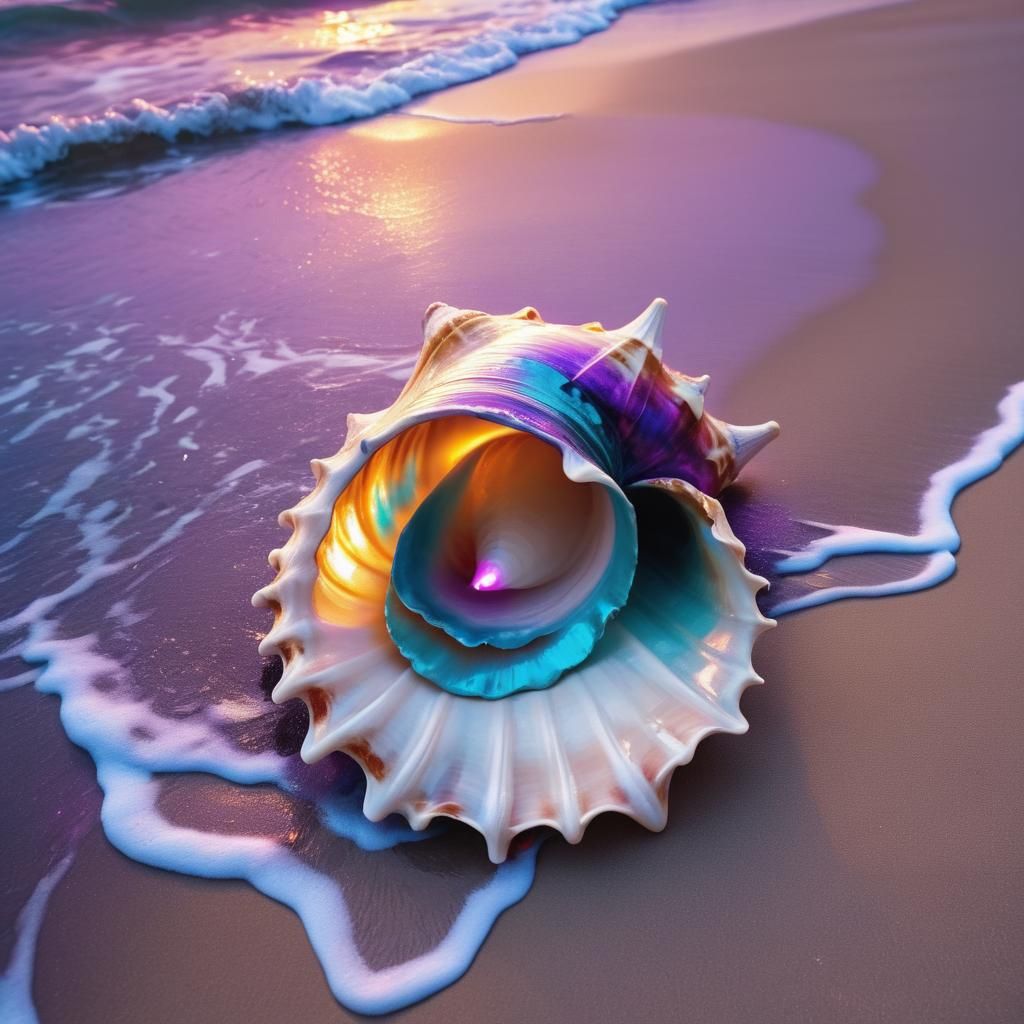Synthwave Conch Shell on Sunset Beach