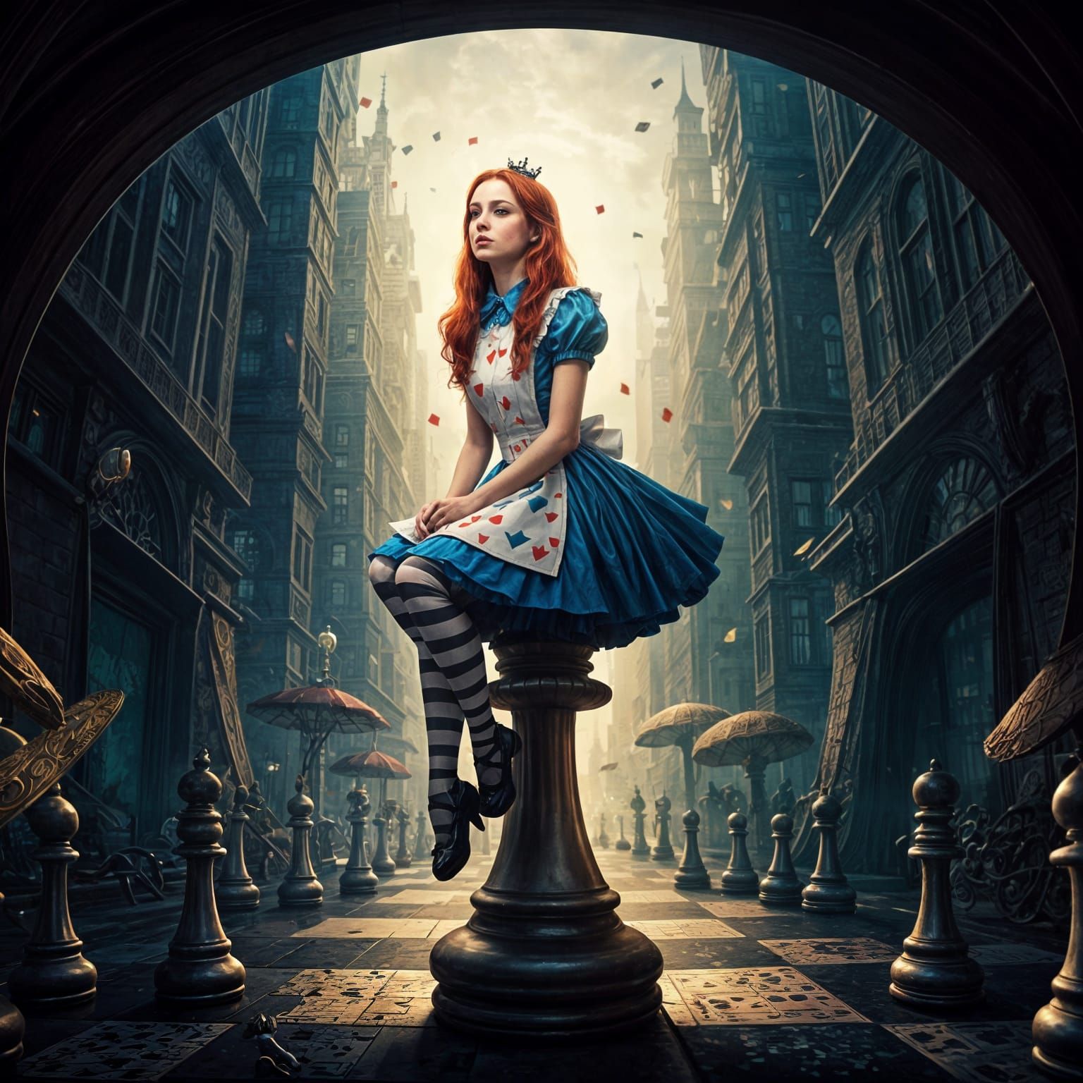 Modern Alice in Wonderland in Dark Fantasy Style