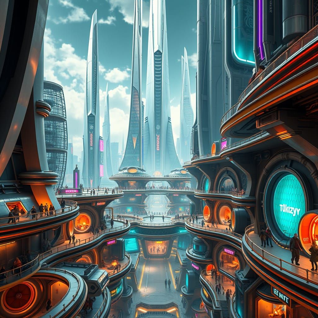 Futuristic Metropolis Harmony: Humans, Dwarves, and Giants U...