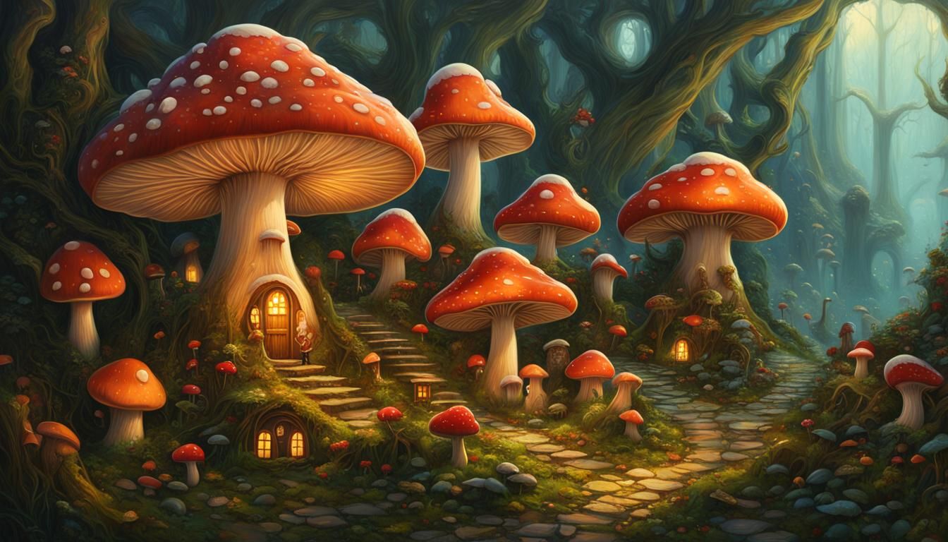 Mushroom Fairy Cityscape by Andreas Rocha