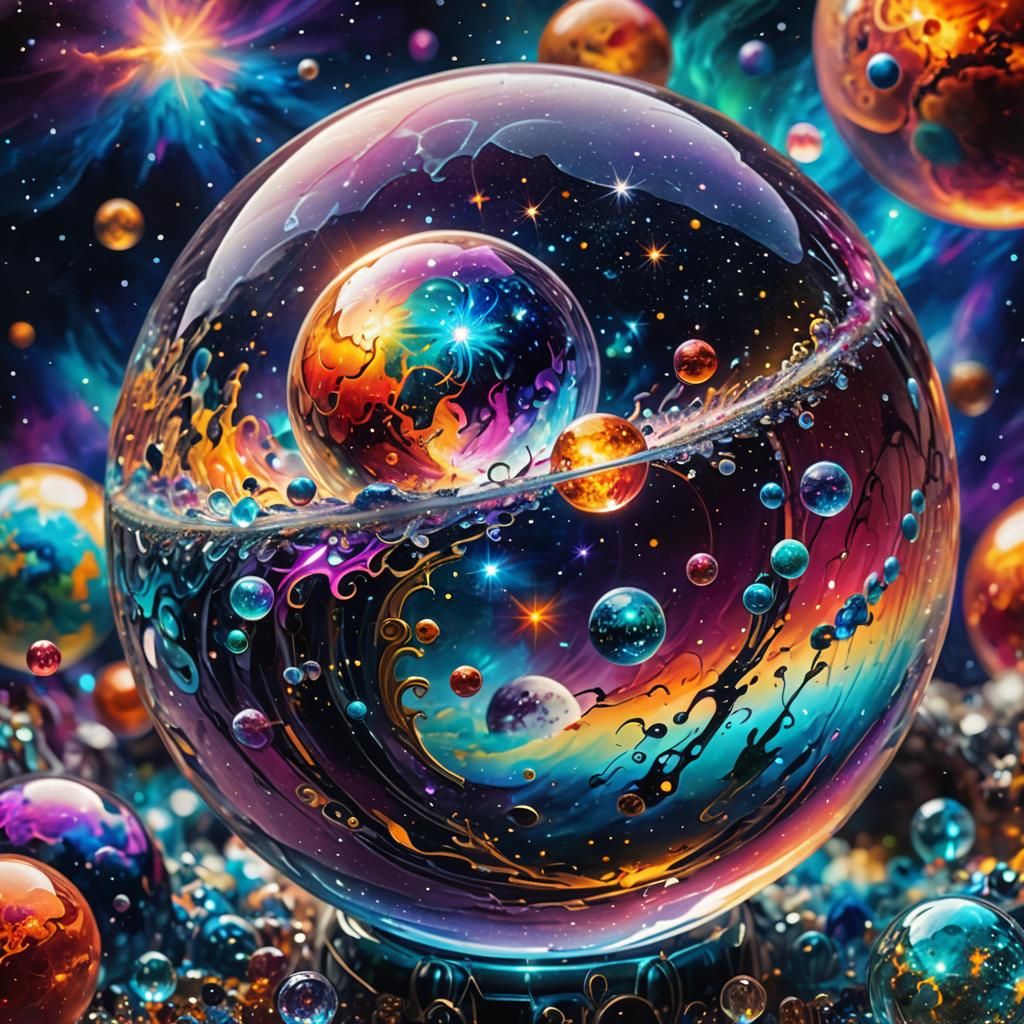 Crystal Ball Reflecting Galaxy in Digital Art Style