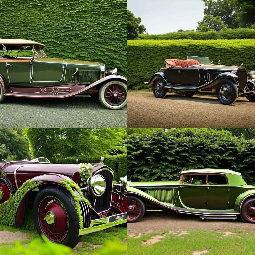Vintage Car with Vines and Steampunk Engine