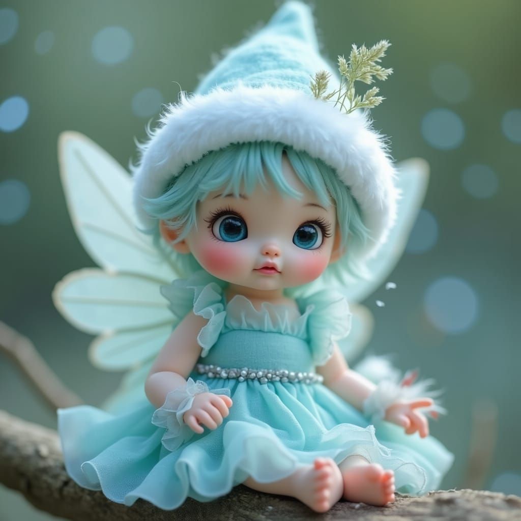 Adorable Toddler Fairy in Blue Dress with Ruffled Hat