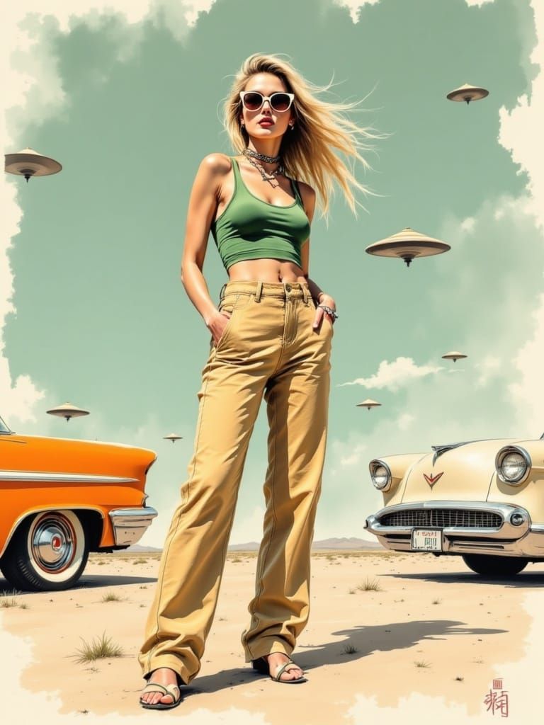 Mid-Century Retro-Futurism Portrait of a Confident Woman in ...