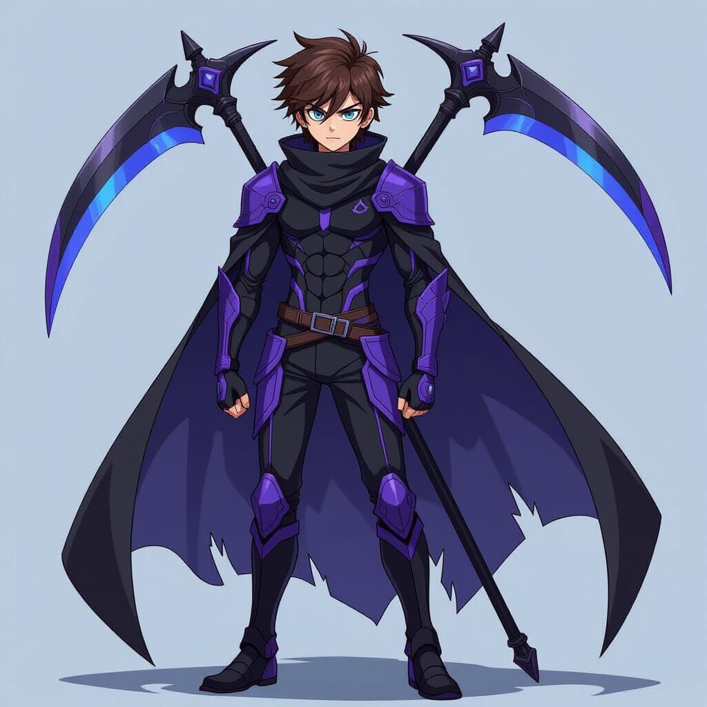 Anime Boy with Scythe in Cel-Shaded Style