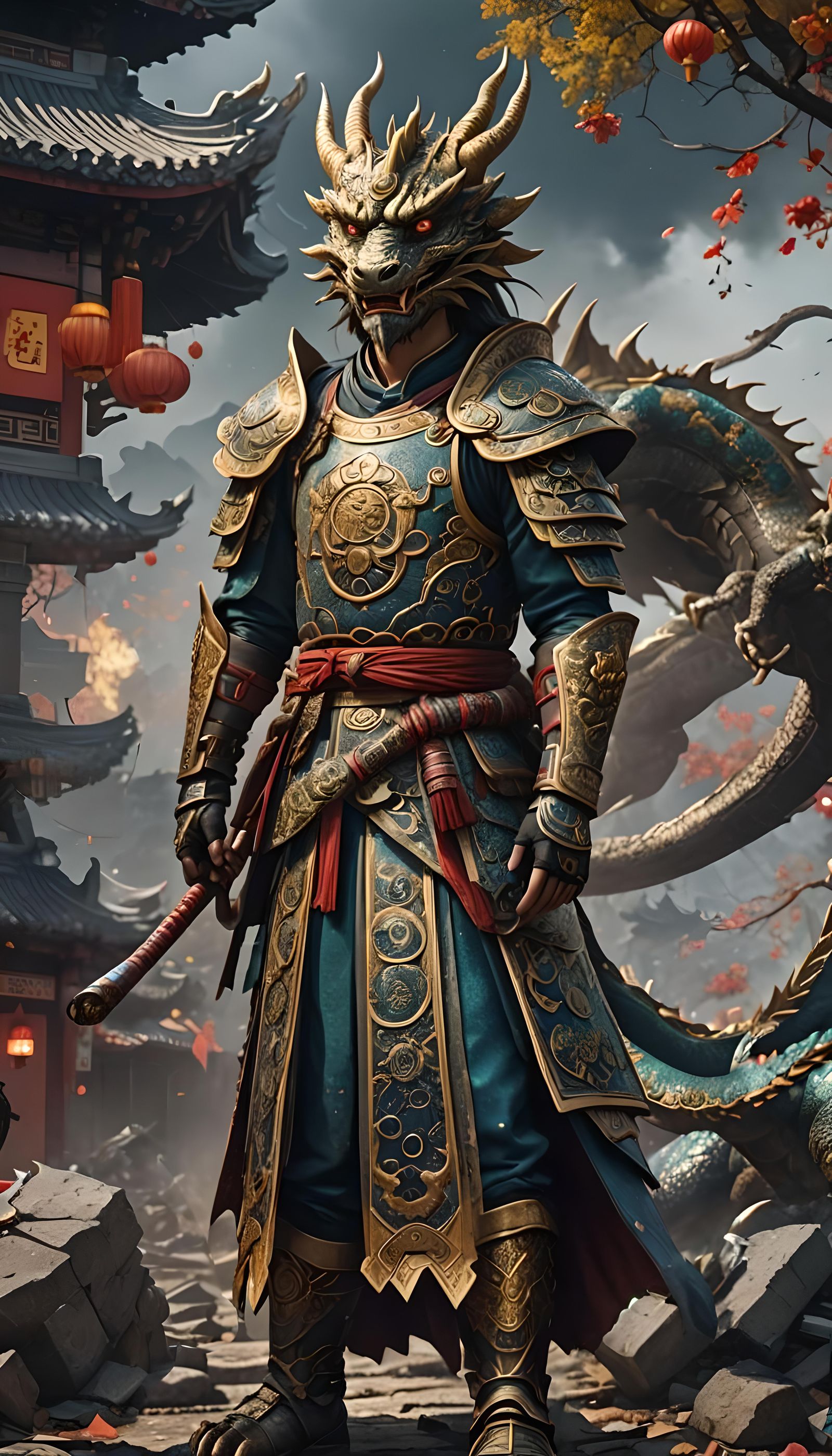 Dragon Warrior in Chinese Costume: Fantasy Art